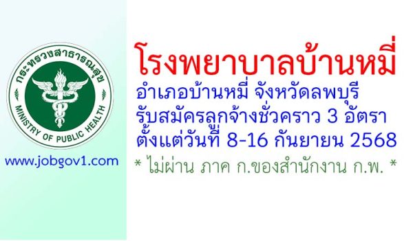 โรงพยาบาลบ้านหมี่ รับสมัครลูกจ้างชั่วคราว 3 อัตรา