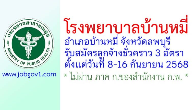 โรงพยาบาลบ้านหมี่ รับสมัครลูกจ้างชั่วคราว 3 อัตรา