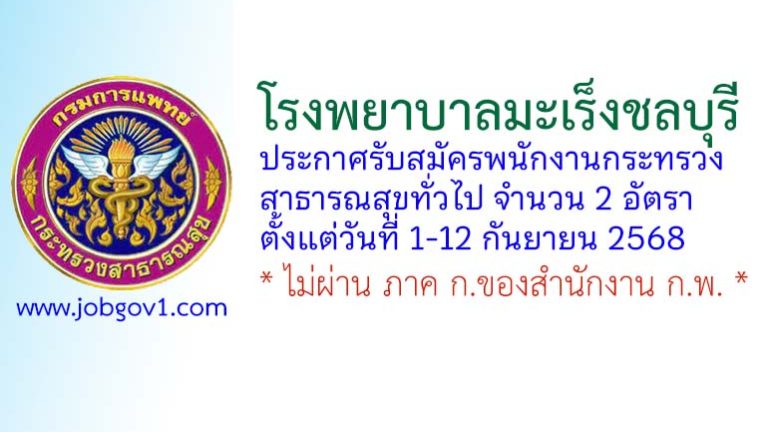 โรงพยาบาลมะเร็งชลบุรี รับสมัครพนักงานกระทรวงสาธารณสุขทั่วไป 2 อัตรา