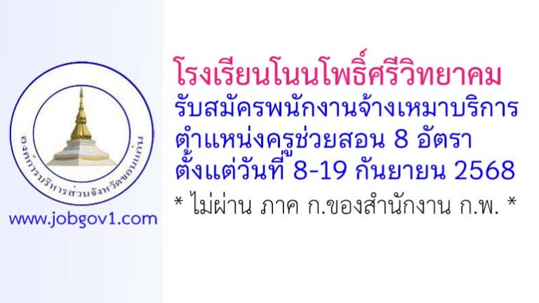 โรงเรียนโนนโพธิ์ศรีวิทยาคม รับสมัครพนักงานจ้างเหมาบริการ ตำแหน่งครูช่วยสอน 8 อัตรา