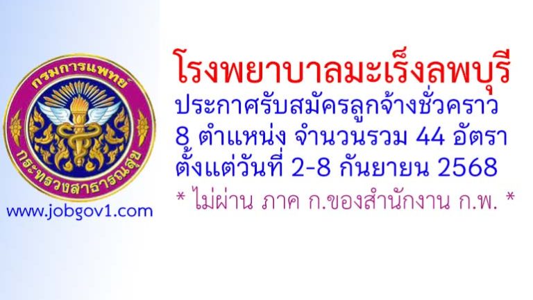 โรงพยาบาลมะเร็งลพบุรี รับสมัครลูกจ้างชั่วคราว 44 อัตรา