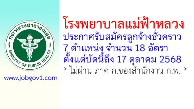 โรงพยาบาลแม่ฟ้าหลวง รับสมัครลูกจ้างชั่วคราว 18 อัตรา