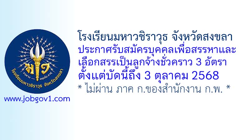 โรงเรียนมหาวชิราวุธ จังหวัดสงขลา รับสมัครบุคคลเพื่อสรรหาและเลือกสรรเป็นลูกจ้างชั่วคราว 3 อัตรา
