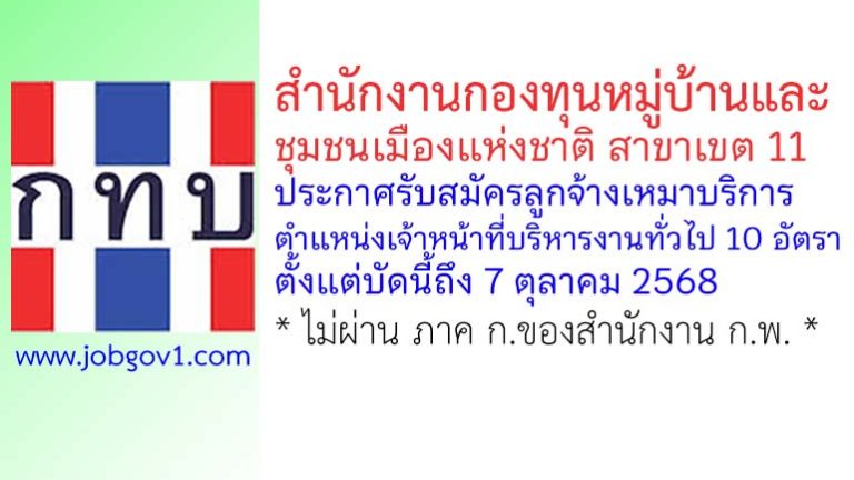 สำนักงานกองทุนหมู่บ้านและชุมชนเมืองแห่งชาติ สาขาเขต 11 รับสมัครลูกจ้างเหมาบริการ 10 อัตรา