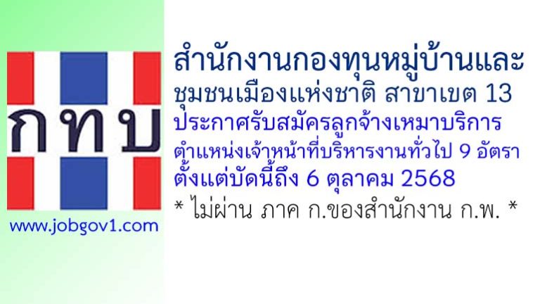 สำนักงานกองทุนหมู่บ้านและชุมชนเมืองแห่งชาติ สาขาเขต 13 รับสมัครลูกจ้างเหมาบริการ 9 อัตรา