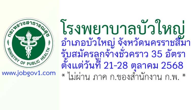 โรงพยาบาลบัวใหญ่ รับสมัครลูกจ้างชั่วคราว 35 อัตรา