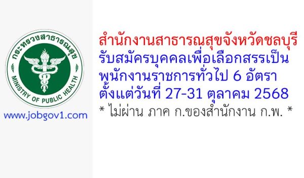 สำนักงานสาธารณสุขจังหวัดชลบุรี รับสมัครบุคคลเพื่อเลือกสรรเป็นพนักงานราชการทั่วไป 6 อัตรา