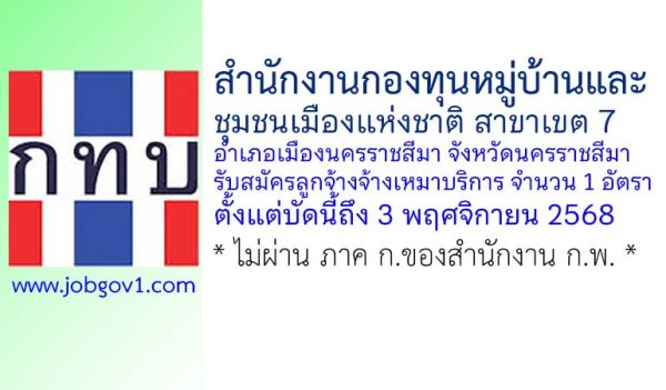 สำนักงานกองทุนหมู่บ้านและชุมชนเมืองแห่งชาติ สาขาเขต 7 รับสมัครลูกจ้างจ้างเหมาบริการ จำนวน 1 อัตรา