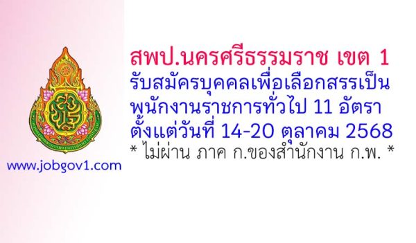 สพป.นครศรีธรรมราช เขต 1 รับสมัครบุคคลเพื่อเลือกสรรเป็นพนักงานราชการทั่วไป 11 อัตรา