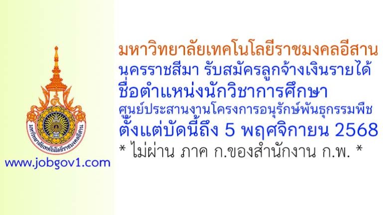 มหาวิทยาลัยเทคโนโลยีราชมงคลอีสาน นครราชสีมา รับสมัครลูกจ้างเงินรายได้ ตำแหน่งนักวิชาการศึกษา