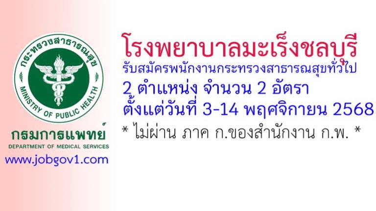 โรงพยาบาลมะเร็งชลบุรี รับสมัครบุคคลเพื่อเลือกสรรเป็นพนักงานกระทรวงสาธารณสุขทั่วไป 2 อัตรา