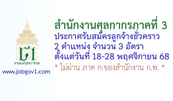 สำนักงานศุลกากรภาคที่ 3 เชียงใหม่ รับสมัครลูกจ้างชั่วคราว 3 อัตรา