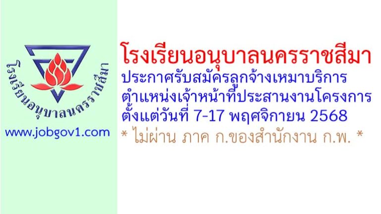 โรงเรียนอนุบาลนครราชสีมา รับสมัครลูกจ้างเหมาบริการ ตำแหน่งเจ้าหน้าที่ประสานงานโครงการ