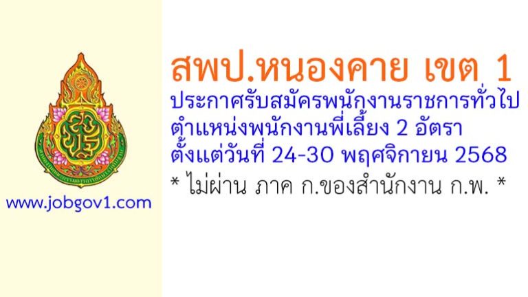 สพป.หนองคาย เขต 1 รับสมัครพนักงานราชการทั่วไป ตำแหน่งพนักงานพี่เลี้ยง 2 อัตรา