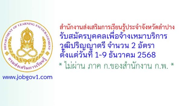 สำนักงานส่งเสริมการเรียนรู้ประจำจังหวัดลำปาง รับสมัครบุคคลเพื่อจ้างเหมาบริการ 2 อัตรา