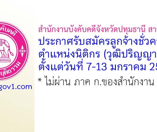 สำนักงานบังคับคดีจังหวัดปทุมธานี สาขาธัญบุรี รับสมัครลูกจ้างชั่วคราว ตำแหน่งนิติกร