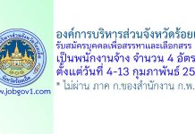 องค์การบริหารส่วนจังหวัดร้อยเอ็ด รับสมัครบุคคลเพื่อสรรหาและเลือกสรรเป็นพนักงานจ้าง 4 อัตรา