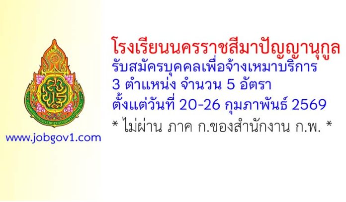 โรงเรียนนครราชสีมาปัญญานุกูล รับสมัครบุคคลเพื่อจ้างเหมาบริการ 5 อัตรา
