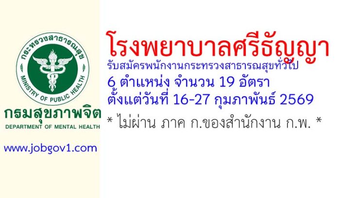 โรงพยาบาลศรีธัญญา รับสมัครพนักงานกระทรวงสาธารณสุขทั่วไป 19 อัตรา