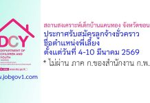 สถานสงเคราะห์เด็กบ้านแคนทอง จังหวัดขอนแก่น รับสมัครลูกจ้างชั่วคราว ตำแหน่งพี่เลี้ยง