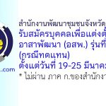 สำนักงานพัฒนาชุมชนจังหวัดสุพรรณบุรี รับสมัครบุคคลเพื่อแต่งตั้งเป็นอาสาพัฒนา (อสพ.) รุ่นที่ 77 (กรณีทดแทน)