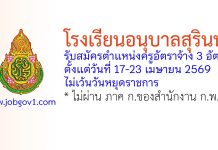 โรงเรียนอนุบาลสุรินทร์ รับสมัครตำแหน่งครูอัตราจ้าง 3 อัตรา