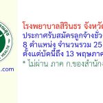 โรงพยาบาลสิรินธร จังหวัดขอนแก่น รับสมัครลูกจ้างชั่วคราว 25 อัตรา