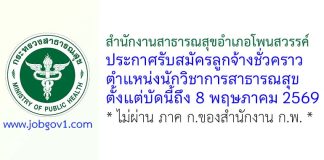 สำนักงานสาธารณสุขอำเภอโพนสวรรค์ รับสมัครลูกจ้างชั่วคราว ตำแหน่งนักวิชาการสาธารณสุข