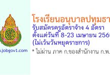 โรงเรียนอนุบาลปทุมธานี รับสมัครตำแหน่งครูอัตราจ้าง 4 อัตรา