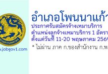 อำเภอโพนนาแก้ว รับสมัครจ้างเหมาบริการ ตำแหน่งลูกจ้างเหมาบริการ 1 อัตรา