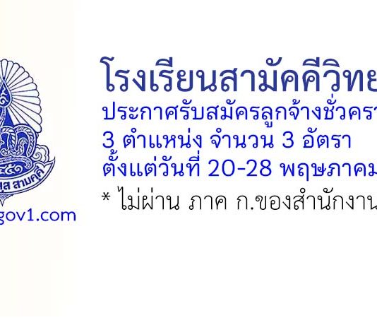 โรงเรียนสามัคคีวิทยาคม รับสมัครลูกจ้างชั่วคราว 3 อัตรา