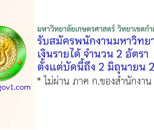 มหาวิทยาลัยเกษตรศาสตร์ วิทยาเขตกำแพงแสน รับสมัครพนักงานมหาวิทยาลัยเงินรายได้ 2 อัตรา