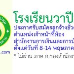 โรงเรียนวาปีปทุม รับสมัครลูกจ้างชั่วคราว ตำแหน่งเจ้าหน้าที่ห้องสำนักงานการเงินและการบัญชี