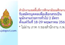 สำนักงานเขตพื้นที่การศึกษามัธยมศึกษาน่าน รับสมัครบุคคลเพื่อเลือกสรรเป็นพนักงานราชการทั่วไป 2 อัตรา