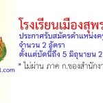 โรงเรียนเมืองสุพรรณบุรี รับสมัครตำแหน่งครูอัตราจ้าง 2 อัตรา