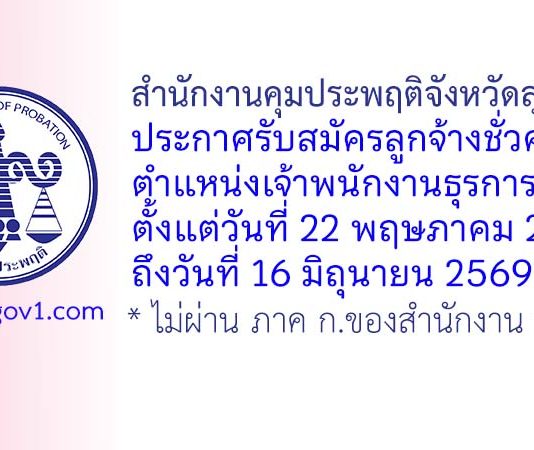 สำนักงานคุมประพฤติจังหวัดสุรินทร์ รับสมัครลูกจ้างชั่วคราว ตำแหน่งเจ้าพนักงานธุรการ