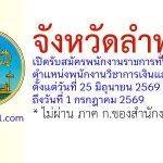 จังหวัดลำพูน รับสมัครพนักงานราชการทั่วไป ตำแหน่งพนักงานวิชาการเงินและบัญชี