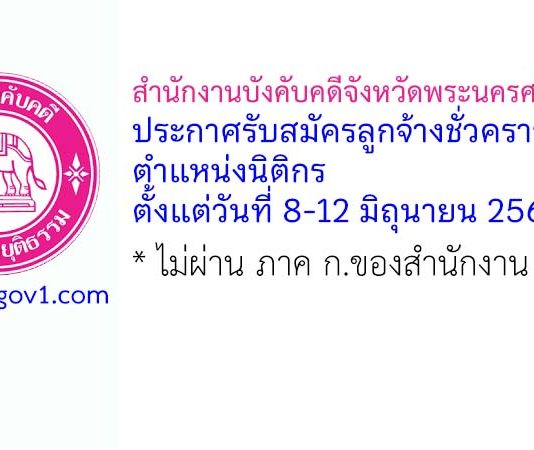 สำนักงานบังคับคดีจังหวัดพระนครศรีอยุธยา รับสมัครลูกจ้างชั่วคราว ตำแหน่งนิติกร