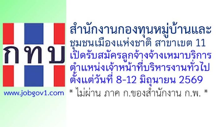 สำนักงานกองทุนหมู่บ้านและชุมชนเมืองแห่งชาติ สาขาเขต 11 รับสมัครลูกจ้างจ้างเหมาบริการ ตำแหน่งเจ้าหน้าที่บริหารงานทั่วไป