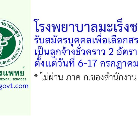 โรงพยาบาลมะเร็งชลบุรี รับสมัครบุคคลเพื่อเลือกสรรเป็นลูกจ้างชั่วคราว 2 อัตรา