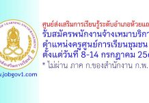 ศูนย์ส่งเสริมการเรียนรู้ระดับอำเภอห้วยแถลง รับสมัครพนักงานจ้างเหมาบริการ ตำแหน่งครูศูนย์การเรียนชุมชน