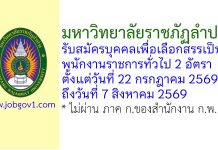 มหาวิทยาลัยราชภัฏลำปาง รับสมัครบุคคลเพื่อเลือกสรรเป็นพนักงานราชการทั่วไป 2 อัตรา