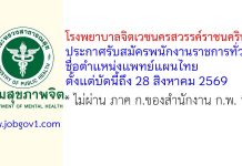 โรงพยาบาลจิตเวชนครสวรรค์ราชนครินทร์ รับสมัครพนักงานราชการทั่วไป ตำแหน่งแพทย์แผนไทย