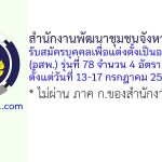 สำนักงานพัฒนาชุมชนจังหวัดร้อยเอ็ด รับสมัครบุคคลเพื่อแต่งตั้งเป็นอาสาพัฒนา (อสพ.) รุ่นที่ 78 จำนวน 4 อัตรา