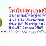 โรงเรียนอนุบาลสุรินทร์ รับสมัครครูอัตราจ้าง สาขาวิชาเอกภาษาอังกฤษ