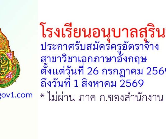 โรงเรียนอนุบาลสุรินทร์ รับสมัครครูอัตราจ้าง สาขาวิชาเอกภาษาอังกฤษ
