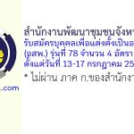สำนักงานพัฒนาชุมชนจังหวัดอุดรธานี รับสมัครบุคคลเพื่อแต่งตั้งเป็นอาสาพัฒนา (อสพ.) รุ่นที่ 78 จำนวน 4 อัตรา